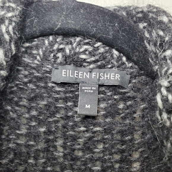 Eileen Fisher Wool Alpaca Cardigan Sweater Open Gray Black Draped Chunky Knit M - Picture 9 of 10
